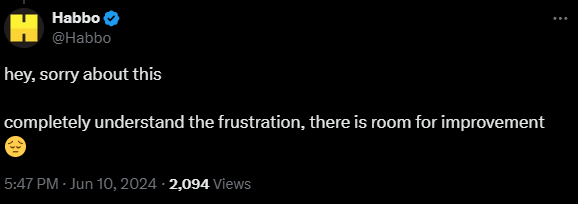 HabboTea's tweet photo. I think @Habbo is going to need more than just "room for improvement" for the amount of things they somehow manage to botch up in a row. For a company that's over managed in the wrong areas, the fundamentals in key areas sure are undermanaged. #Habbo #Sulake #WeAreAzerion https://t.co/k1dnmFuoxb