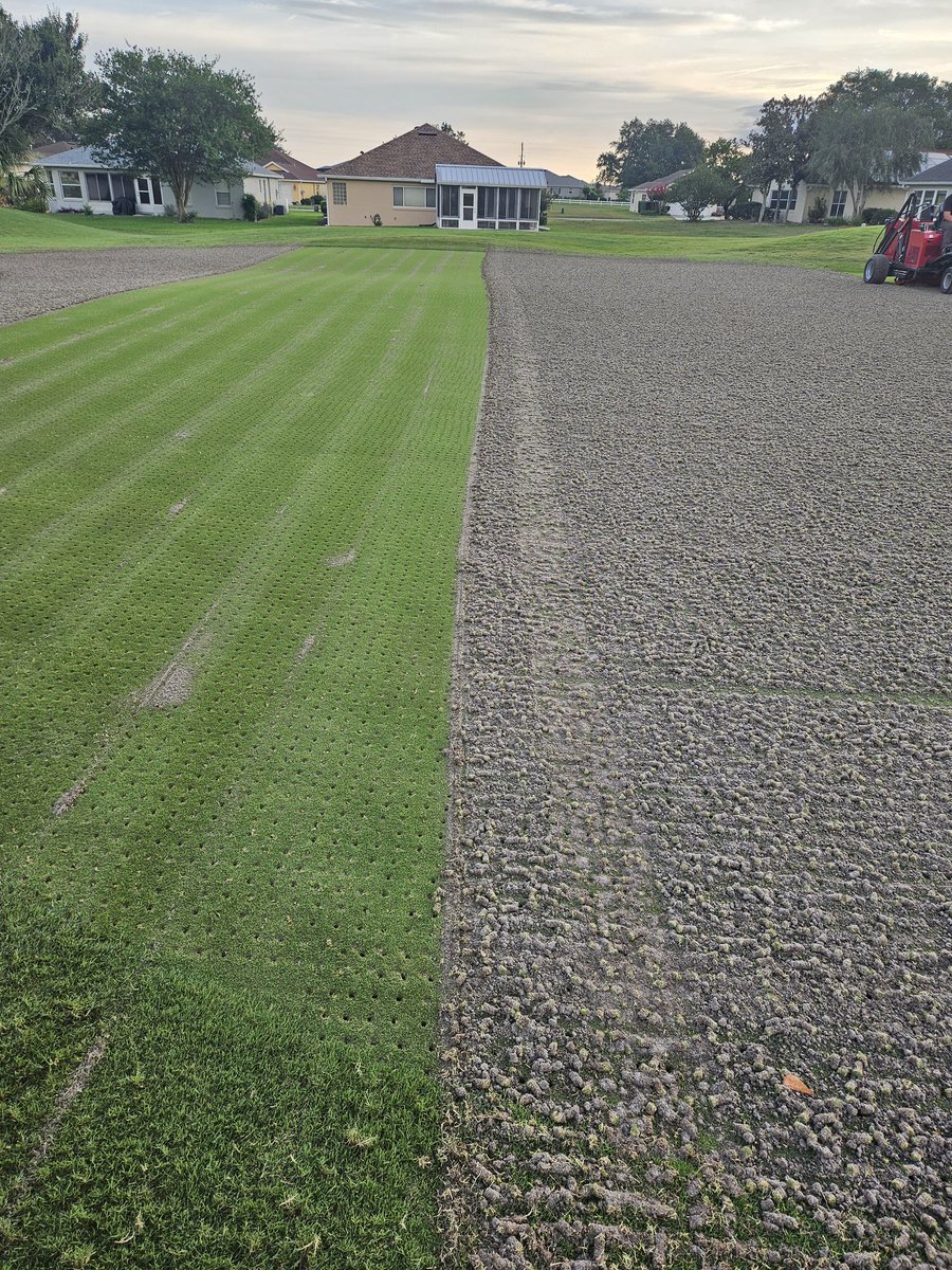 DawgFanNFlorida's tweet photo. What a difference this #Baroness core harvester has made in our aerification clean up. Super easy, clean, and 2 people can do what used to take 6 or 8. Amazing. #turflife #FGCSA https://t.co/8mQq4OdnoM
