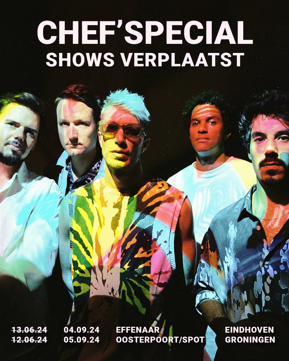 Lieve mensen, helaas moeten we de shows in de Oosterpoort en Effenaar verplaatsen vanwege ziekte in de band en daaropvolgend doktersadvies. 

Check je mailbox voor informatie over je tickets. Hopelijk zien we jullie snel! 

❤️❤️❤️❤️❤️
Wouter, Jan, Jer, Josh &amp; Guido