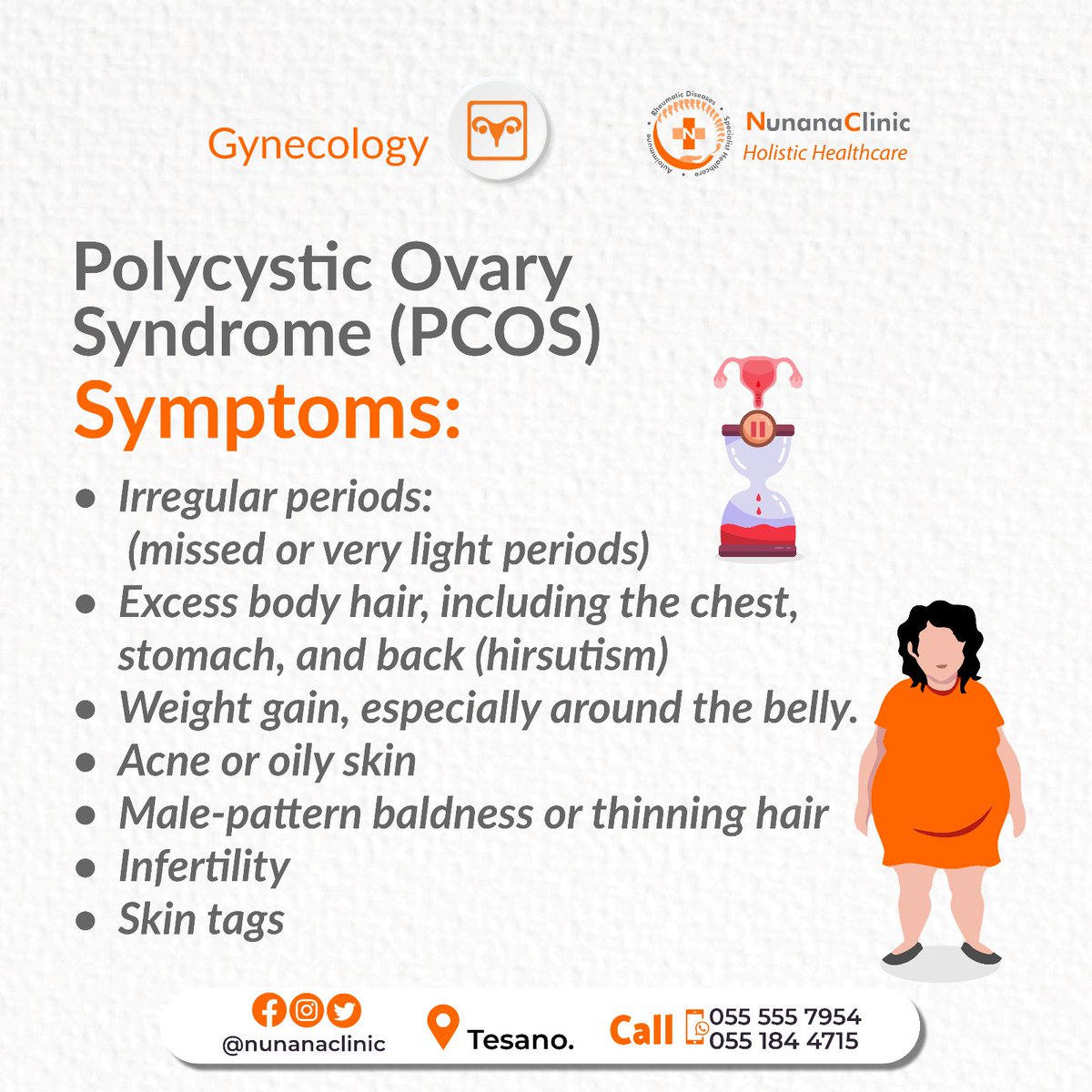 Nunana_Clinic's tweet image. Call 0551844715 to book an appointment with our gynaecologist for assistance.  #PCOSWarrior #nunanaclinic #nunanatip