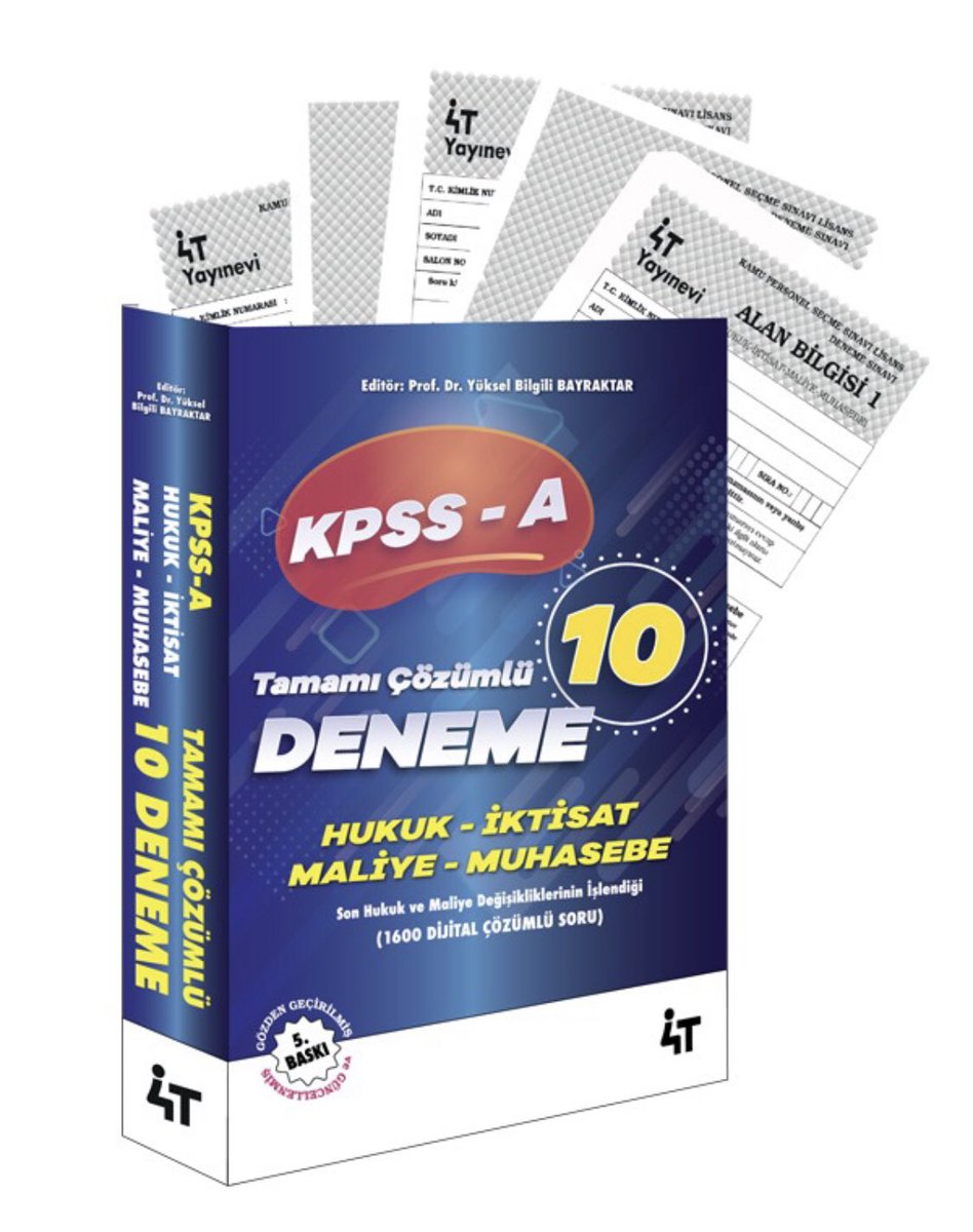 Türkiye'nin en güncel KPSS A grubu denememizle bilginizi test edin ve başarıya bir adım daha yaklaşın.
4T KPSS-A TAMAMI ÇÖZÜMLÜ 10'LU ALAN DENEMELERİ 5. BASKISI satışa sunulmuştur. 4tyayinevi.com