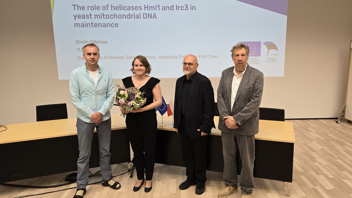 ImcbUt's tweet photo. Congratulations to Dr ⁦Sirelin Sillamaa and supervisors @JuhanSedman and ⁦Priit Jõers for her excellent work on the role of helicases Hmi1 and lrc3 in yeast mitochondrial DNA maintenance!🌟 https://t.co/Y4NLABbL55