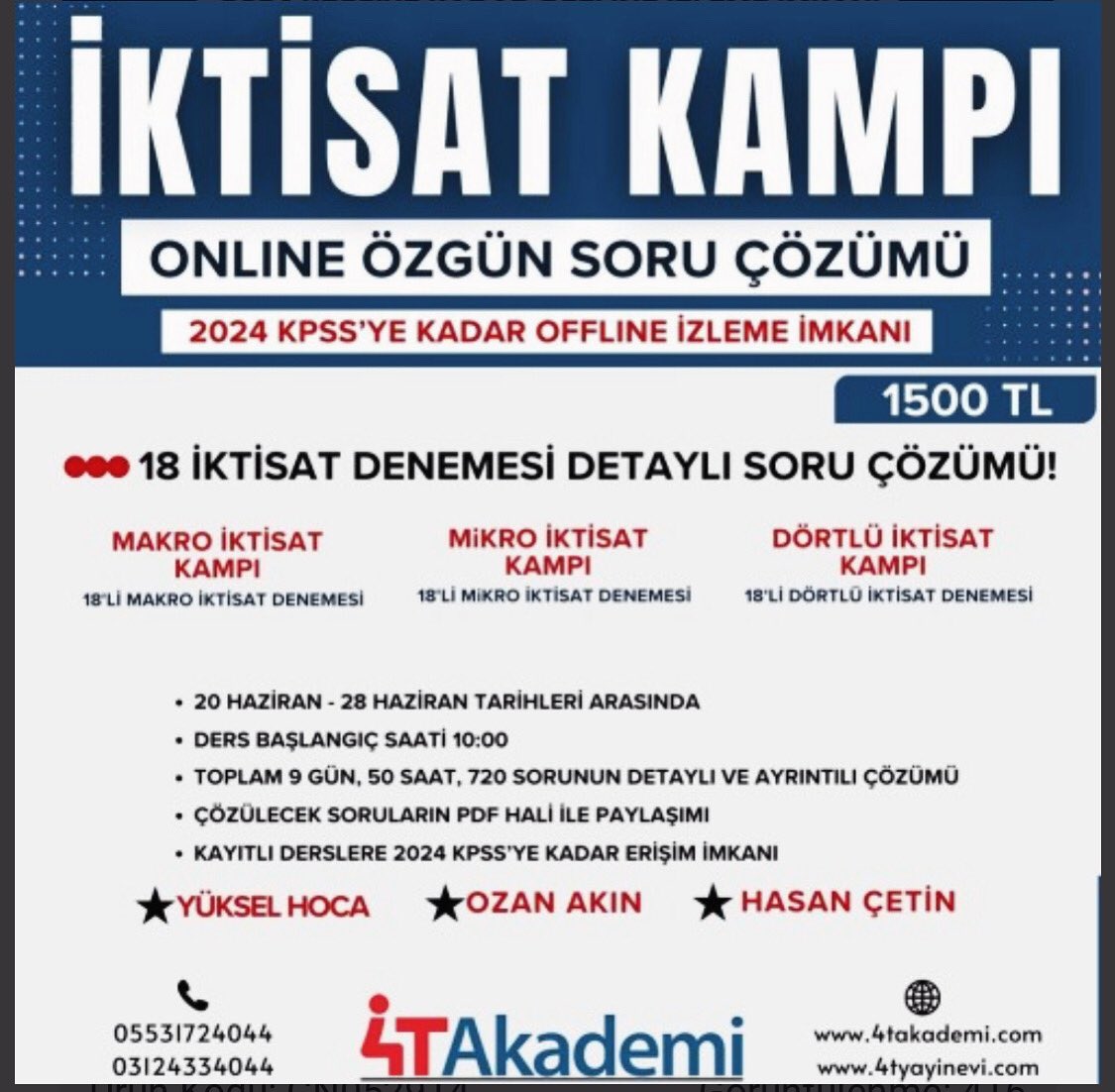 Sınav yaklaşırken İktisat alanında eksiğiniz kalmasın, ayrıntılı soru çözümleri ile tekrar yapma fırsatını kaçırmayın. 4tyayinevi.com