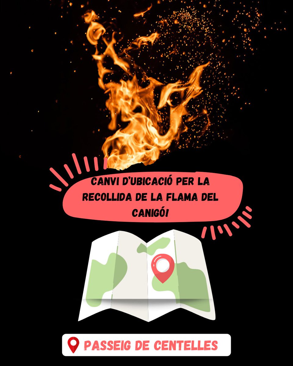 BruixesI's tweet photo. 🔥Finalment la recollida de la flama del Canigó no es durà a terme a la plaça major.

Però no patiu, us portem la ubicació definitiva!👏🏽

🗓️ 23 de juny
🕐 A partir de 2/4 de 7 de la tarda
📍Al passeig de Centelles

❗️La resta d’informació continua intacta.

Us hi esperem🥳 https://t.co/7YyR8VFjw3