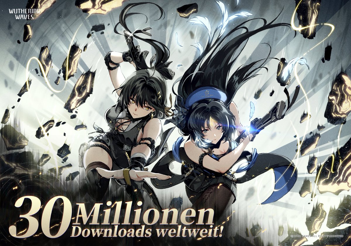WW_DE_Official's tweet photo. Wuthering Waves hat den erstaunlichen Meilenstein von 30 Millionen Downloads weltweit erreicht! Eine so unglaubliche Leistung ist nur durch die Unterstützung von Ihnen allen möglich. 
Wir werden weiterhin daran arbeiten, Wuthering Waves zu verbessern, und ein aufregendes neues Abenteuer steht vor der Tür! 
Reposten Sie, um 10 Glanzvolle Fluten zu gewinnen. 10 Gewinner werden ausgewählt!
#WutheringWaves