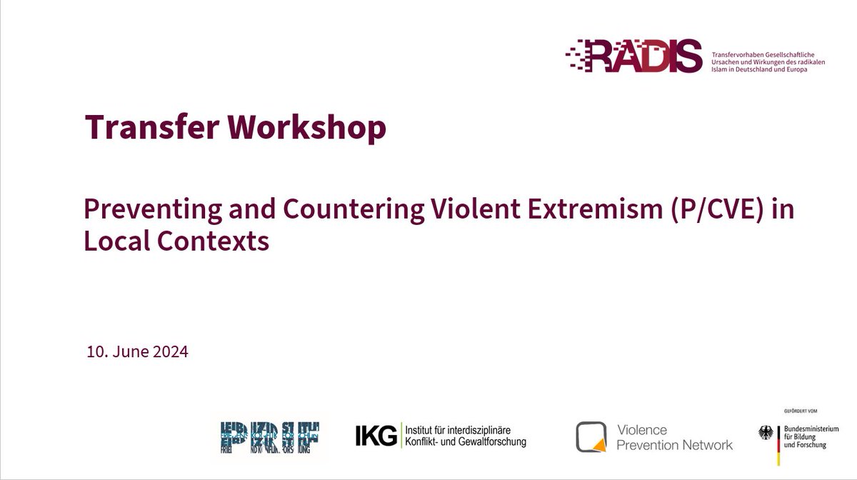 Gestern mit <a href="/VPNderad/">Violence Prevention Network: @vpnderad.bsky.social</a>, RADIS &amp; RAN Local bei unserem Workshop zu #Radikalisierung in lokalen Räumen wurden Forschungsergebnisse von #RaMi &amp; <a href="/RRaeume/">Radikalisierende Raeume</a> (<a href="/skurtenbach/">Sebastian Kurtenbach</a>) präsentiert &amp; mit internationalen Expert:innen regionale Unterschiede &amp; lokale #Präventionsmaßnahmen diskutiert.