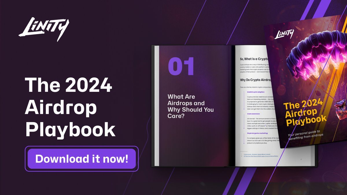linity_com's tweet photo. Last year, millions were distributed to airdrop grinders.

Linity turned 1 year &amp; here's our special gift for you🎁

Wanna know what trends to watch? What airdrops to grind?

📚 Read our 2024 Airdrop Playbook → https://t.co/rb8ZVYwBXu

80 pages of the latest airdrop insights💰 https://t.co/VXCBt57Psi