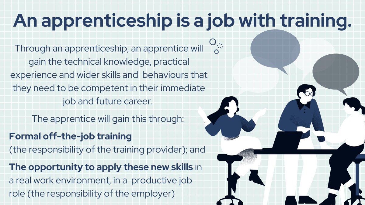 ThurlowLaura's tweet photo. Love this simple definition of an #apprenticeship &amp; how it works. Talk to the team @JGAGroup today about how to make the most of Government-funded apprenticeship #training for your #fundraising and #marketing staff (Source: @DfE_Employers Apprenticeship Funding Rules, Para. 54) https://t.co/n3vv81GagV