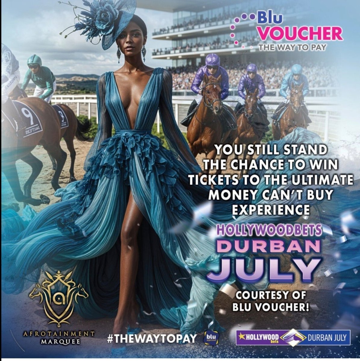 DJTira's tweet photo. R10 000 worth of #BluVoucher  kicks off at 14h00. Who will you take to Durban July if you win #TiraTakeMe2HDJ competition, I'm giving away R500 Blu Vouchers. 5 4 3 2 1..... R500 ziyakhala! https://t.co/PLzjNaaKXb