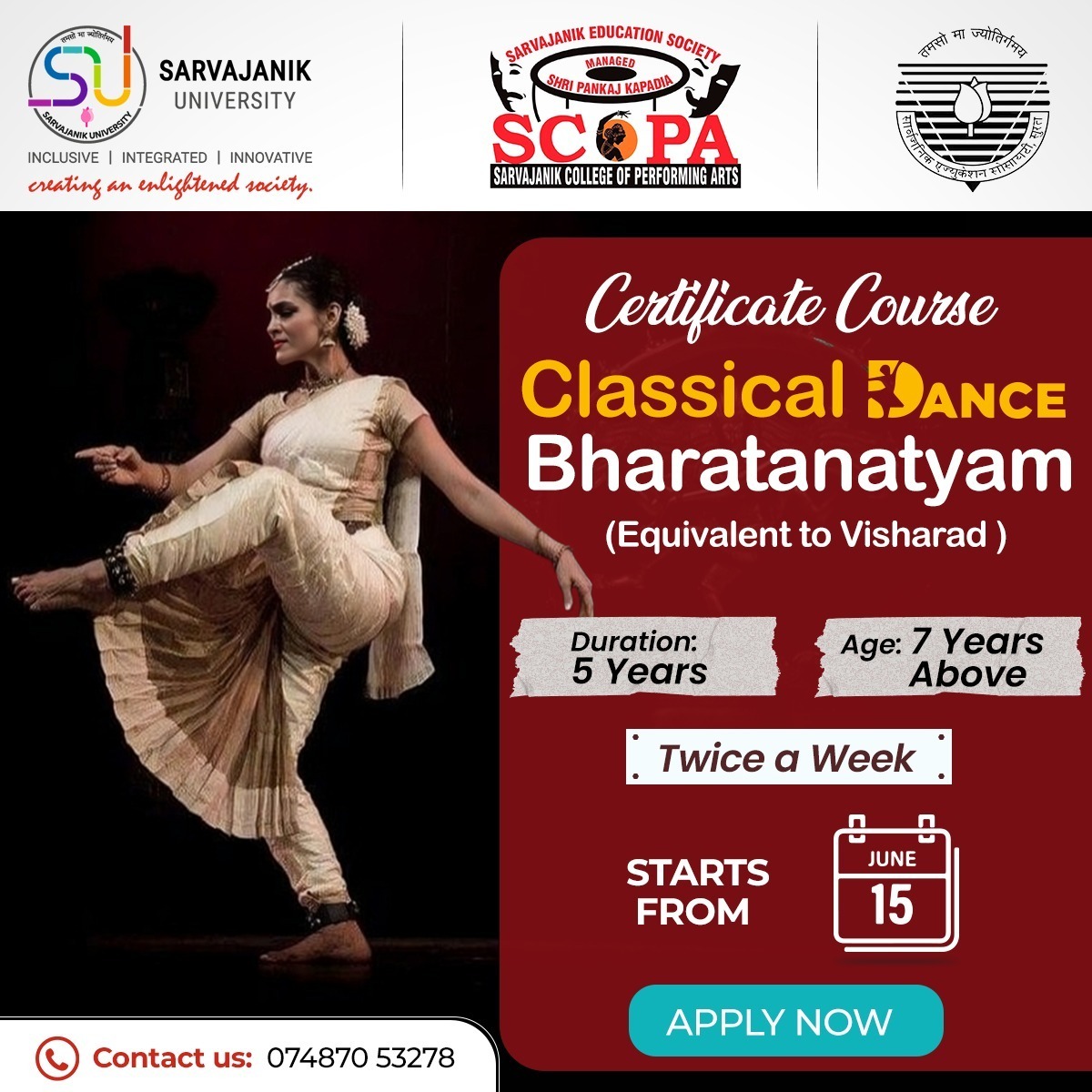 suofficial1912's tweet image. Join Sarvajanik College's new 5-year Bharatanatyam certification course starting June 15th! Classes are twice a week, open to ages 7+. Achieve professional-level mastery in this traditional dance. Contact 07487053278 for more info. #Bharatanatyam #DanceCourse #joinus