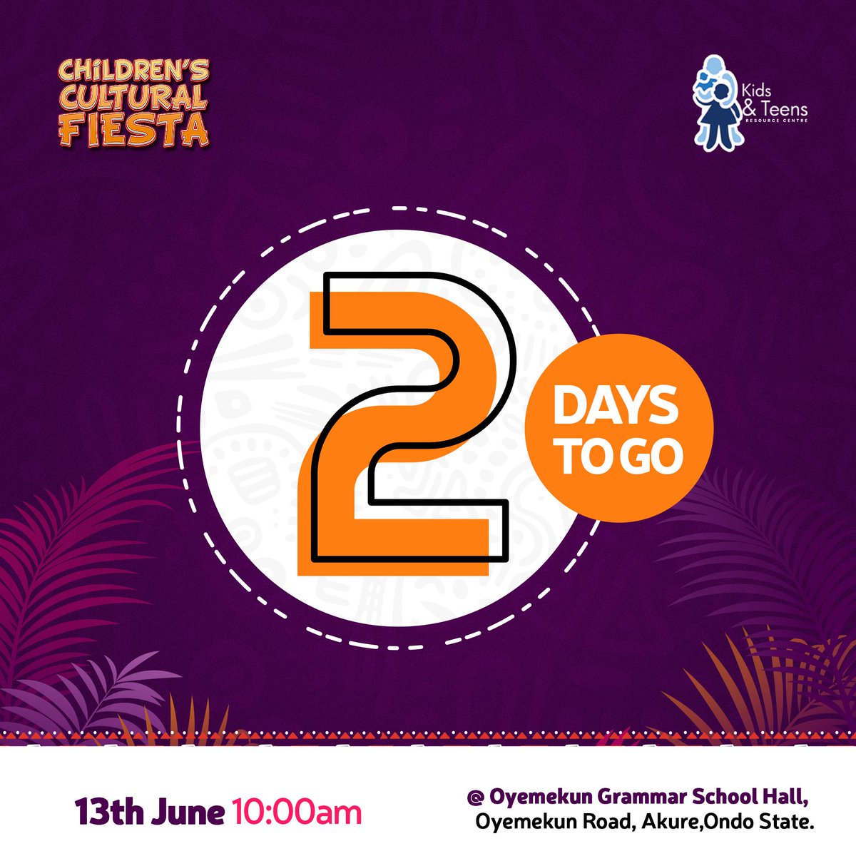 Kidsandteensngo's tweet photo. The excitement is building! Only 2 days until the Children's Cultural Fiesta 2024!

Get ready for a celebration of Nigerian culture, music, and fun in Akure! 

#childrenculturalfiesta #CCF2024 #NigerianCulture #Akure #fiesta #OndoEvents #kidsnteensngo #ayps #akureevents https://t.co/sxeFuCsjvO