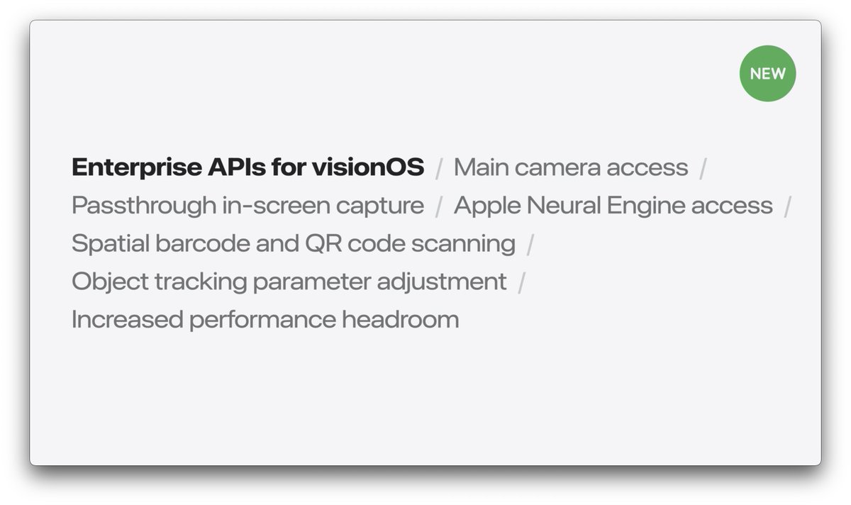 LextechApps's tweet image. From #wwdc24, Enterprise APIs for visionOS open up innovative use cases for scanning, sharing and analyzing your environment, as well as custom on-device AI/ML. Looking to bring Apple Vision Pro to your organization? We can help. lextech.com/apple-vision-p…