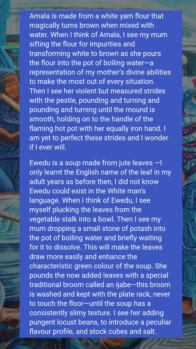 feyikemi_'s tweet photo. For @Immigrantly_pod, I wrote a personal essay that narrates my love affair with Amala and, in part, Ibadan. I really just wanted to capture in writing the wholesomeness of eating my mother’s Amala and Ewedu on every return to Ibadan 🥰❤
Read here: https://t.co/Aw3tey24Au https://t.co/fIQlyLXD5V