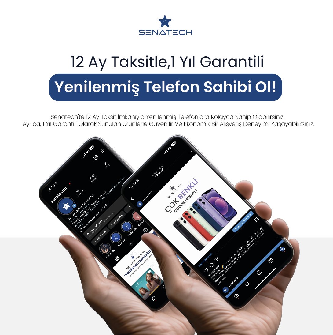 senatechtr's tweet photo. "Senatech ile yenilenmiş telefonlara kolayca sahip ol! 📱 12 ay taksit imkanı ve 1 yıl garanti ile güvenilir alışverişin keyfini çıkarın.#SENATECH #YenilenmişTelefon #12AyTaksit #1YılGaranti" https://t.co/DJ7hnoI9gW