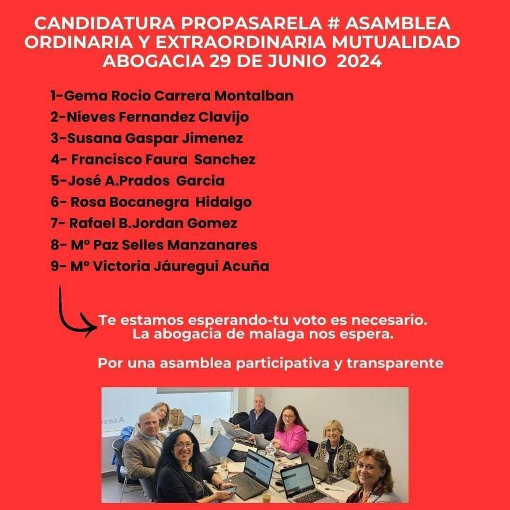 montsedomeque's tweet photo. ANAMA -MALAGA 

BUENOS DIAS 

MALAGA NECESITA QUE SUS COMPAÑEROS MUTUALISTAS ASISTAN MAÑANA A LA ELECCION DE DELEGADOS. 
Tambien importante delegar el voto si no podeis asistir , hay 3 correos habilitados para
Enviar el voto.
NO PODEMOS FALLAR EN ESTO.
“JUNTOS PODEMOS” https://t.co/AzXzOySuhw