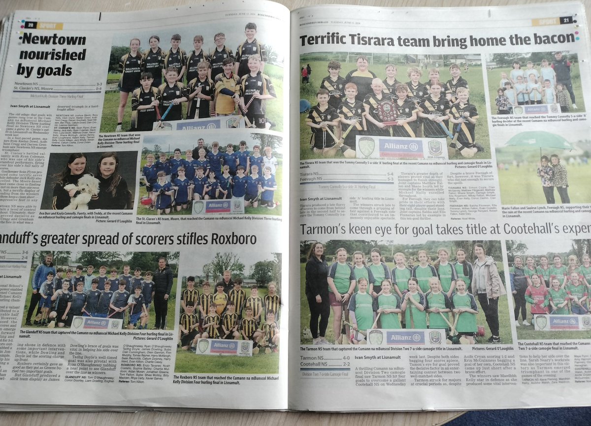 rosgaaschools's tweet photo. Go raibh míle maith agaibh go @cooney_ian, Ivan Smyth agus @RoscommonHerald for their brilliant coverage of our @AllianzIreland Cumann na mBunscol finals. @RoscommonCamog @RoscommonGAA @RoscommonLGFA @cnambnaisiunta @ConnachtCnamB https://t.co/un6KlR5wLe