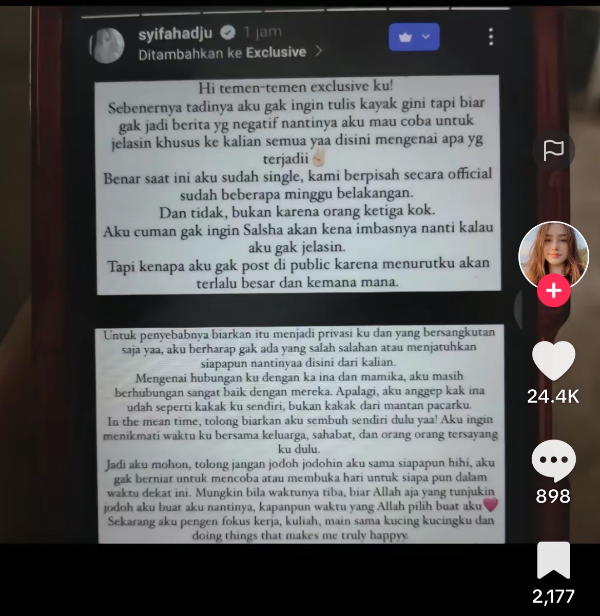 Postingan Syifa Hadju di IG Exclusive
