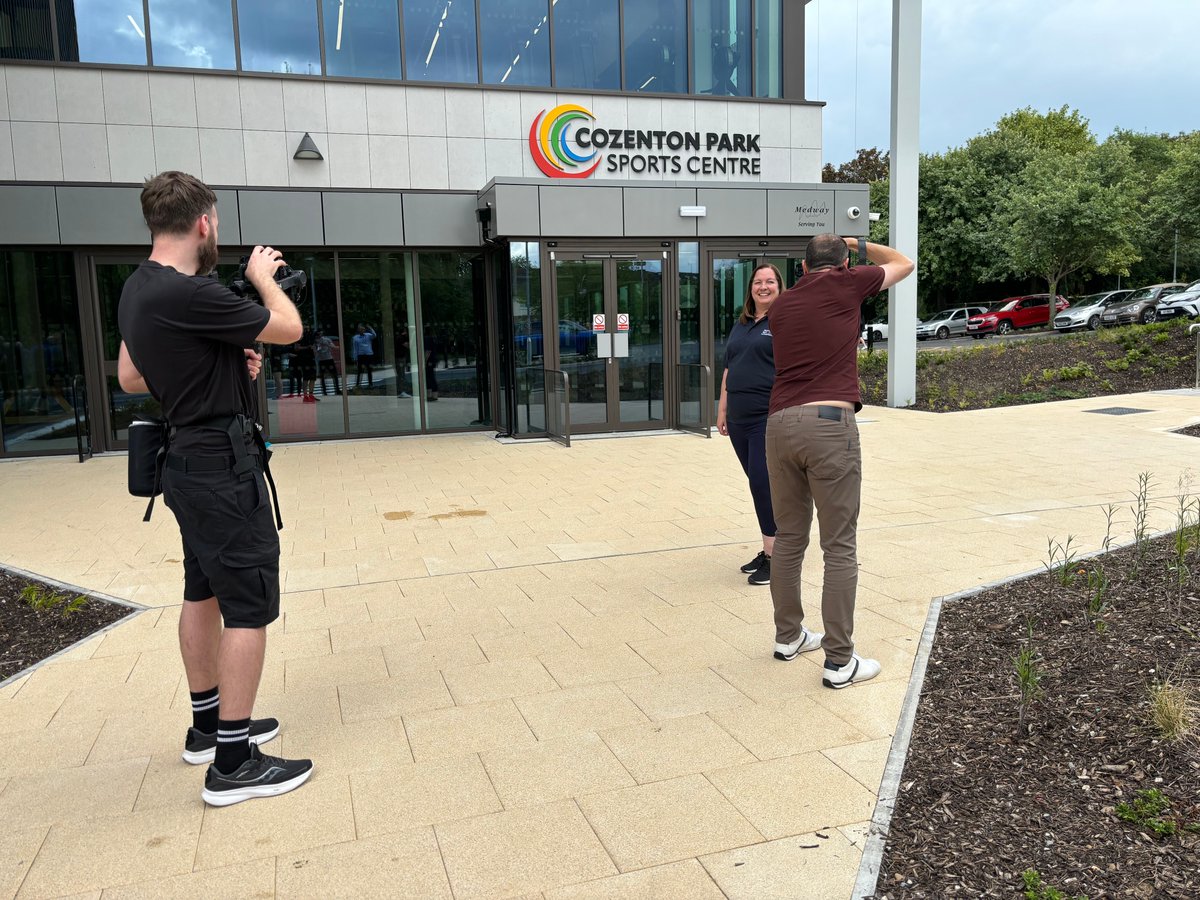 medway_council's tweet photo. Take a look behind the scenes as we filmed a new video for the new Cozenton Park Sports Centre ahead of it’s opening on Wednesday, 17 July! 👀
 
Find out more about the facilities available at your brand-new sports centre – https://t.co/YdbpeTdKUL
 
#ItsNearlyTime https://t.co/BPINjXJOiN
