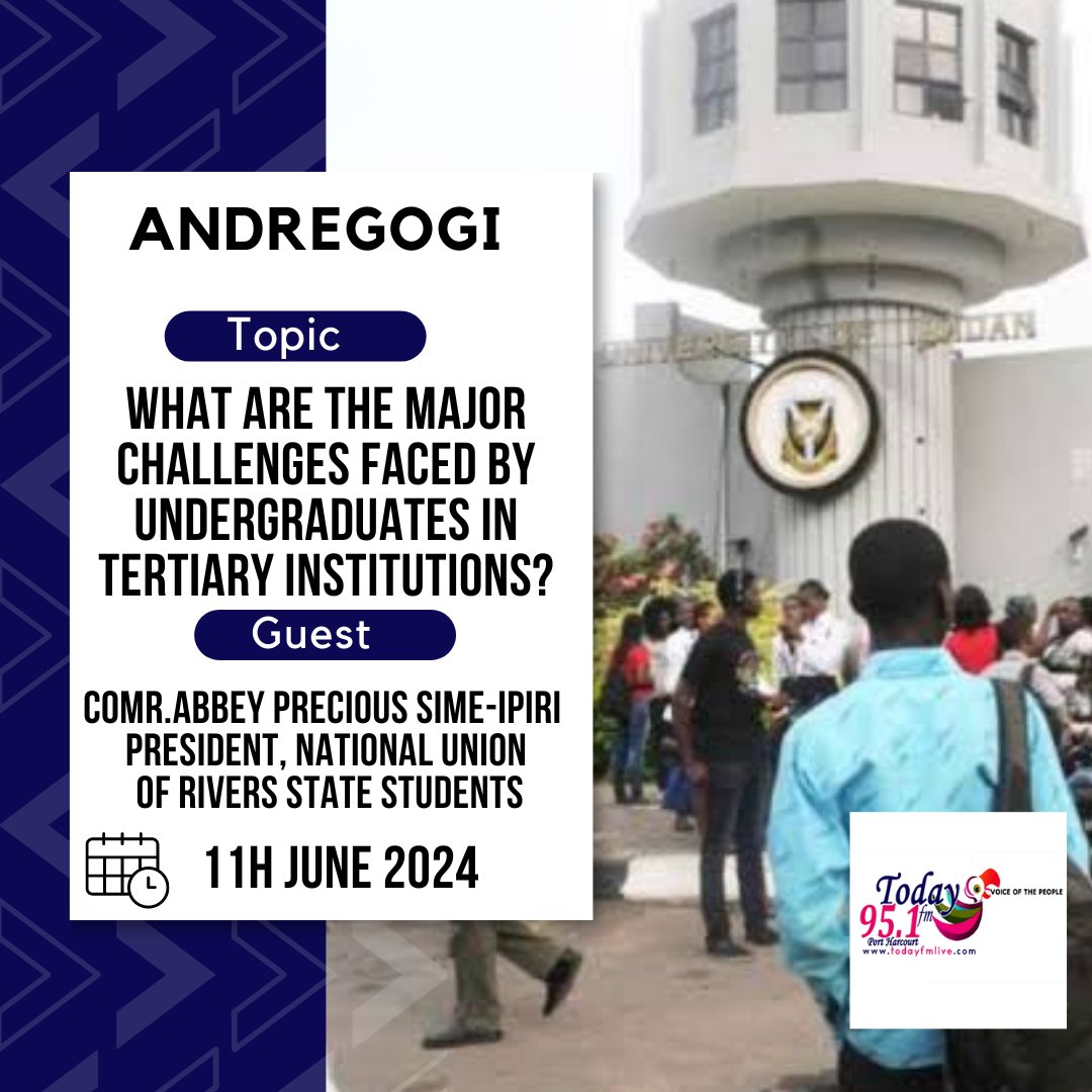 TodayFM951's tweet image. #AndreGogi

What are the major challenges faced by undergraduates in tertiary institutions today, and how can we address them effectively? 

Share your thoughts... #UndergradChallenges #HigherEdProblems