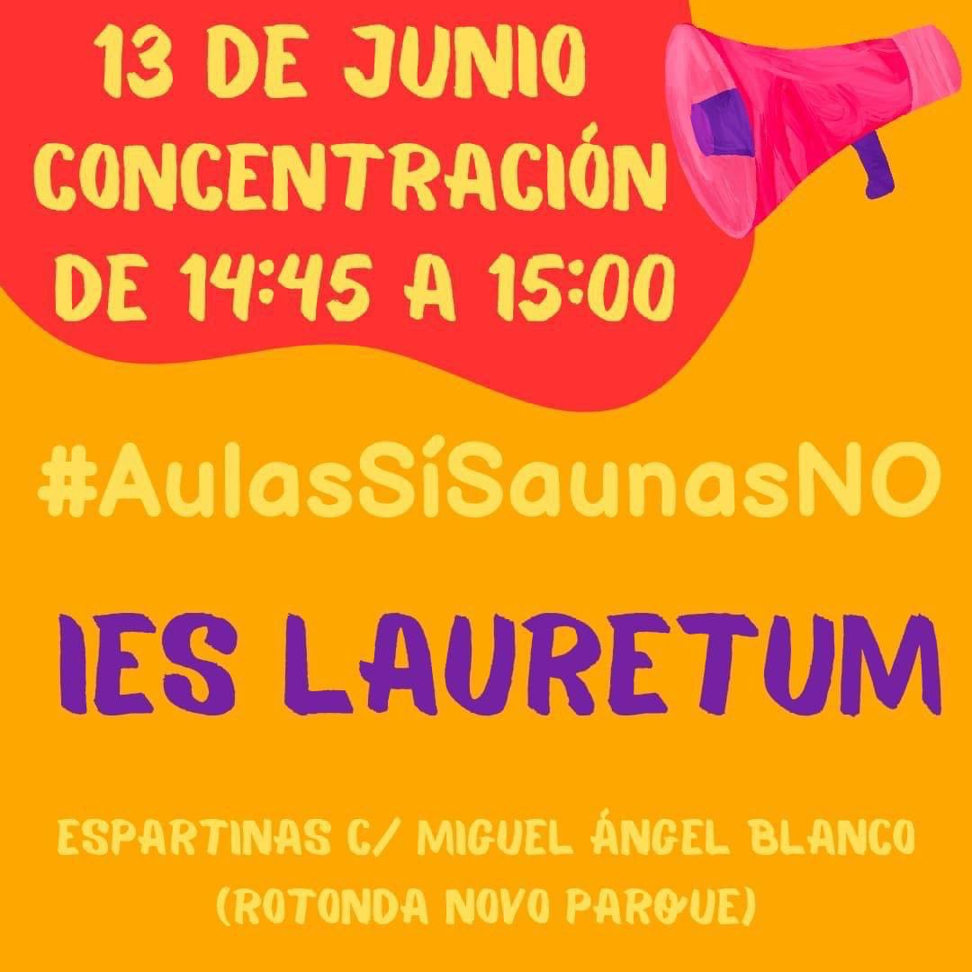 🏫 El Ampa Aljarafe del <a href="/lauretum2005/">IES Lauretum</a>, con el apoyo del <a href="/espartinas/">Ayuntamiento de Espartinas</a>, convoca una concentración solicitando la instalación de aire acondicionado en el IES Lauretum, demandado en numerosas ocasiones por el Consistorio espartinero a Educación <a href="/AndaluciaJunta/">Junta de Andalucía</a>