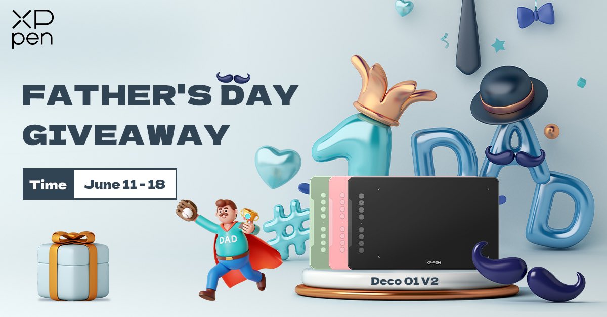 xppenca's tweet photo. Father's Day GIVEAWAY! 🎉👨‍👦

🎁 PRIZE: #XPPen Deco 01 V2

HOW TO ENTER:
Follow @xppenca
Like and retweet this post
Tag 2 friends and comment with heart emojis! 💕

Ends 6/18 at 11:59 PM PST. One winner will be announced and contacted. Good luck!

Due to shipping restrictions, we are currently unable to ship to the Middle East(Except the United Arab Emirates and Saudi Arabia), India, Turkey, Brazil and Africa. (For South America and some other countries, customs charges may occur and it is not covered. )

#xppenusa #drawingtablet #giveaway #fathersday #decol #drawingtablet #art #artist