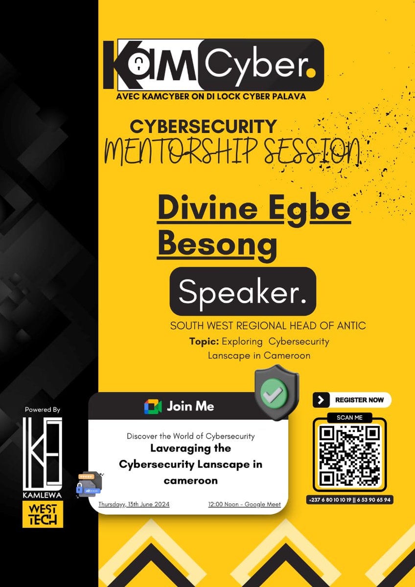 KAMCYBER_CMR's tweet photo. Upcoming Event: Exploring Cameroon Cybersecurity Landscape When: Thursday, June 15th, 2024 Time: 12:00 PM - 2:00 PM WAT Google meet ; https://t.co/FjkkLWzORV Mark your Calendars and Join us for this enriching Event. #KAMCYBER #KAMLEWA #Cybersecurity #90DaysCommunityChallenge https://t.co/gQTCb7fJhO