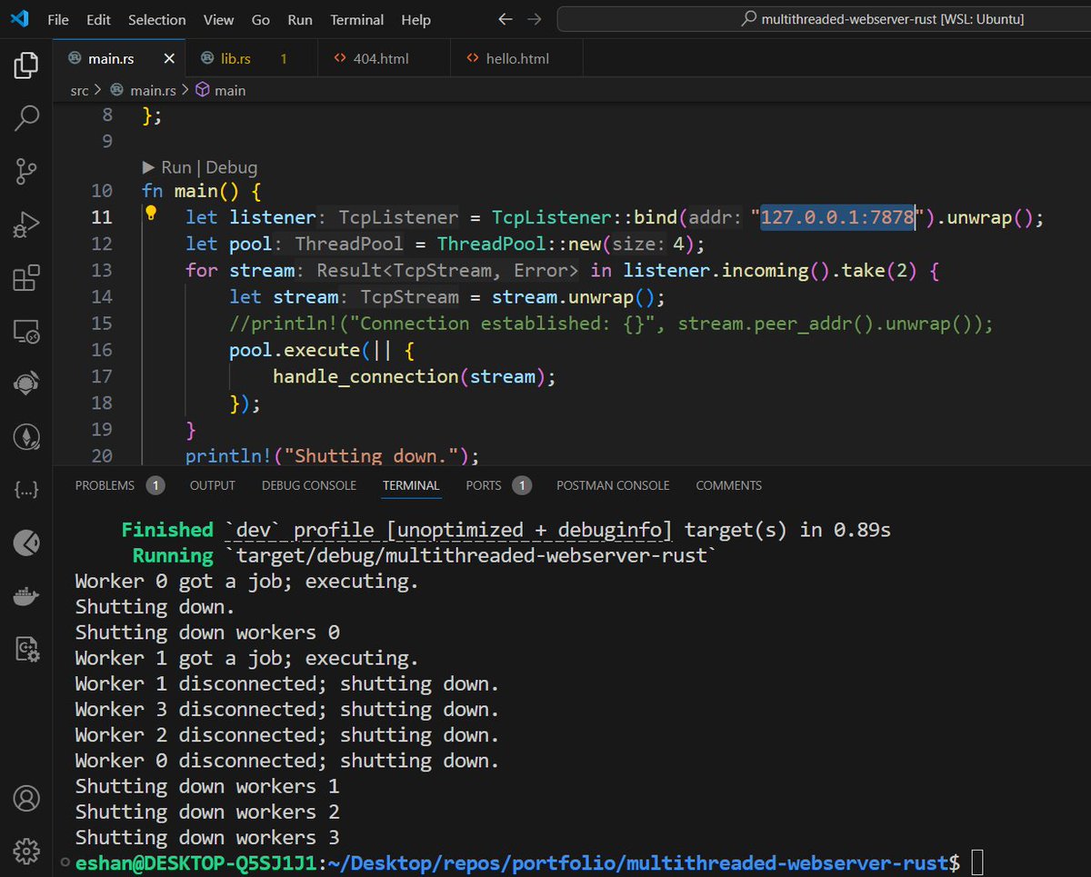 Eshan_Sharma__'s tweet image. I was coding solidity smart contracts a lot so to freshen my mind, made a simple multithreaded web server in rust. 🦀  

Arc, Mutex, TCP, threads, Box Used.

Code - shorturl.at/t5egg
#rust #webserver @kirat_tw