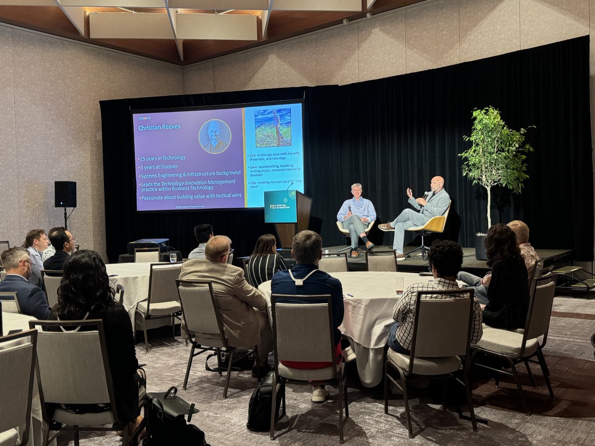 QmarketsGlobal's tweet image. Thank you to everyone who made it our fireside chat at #FEI24 yesterday! 🔥

Christian Reeves of Discover Financial services shared some fascinating insights with Steve Reed about the importance of impact vs value, and of momentum vs velocity.

#innovation #innovationprocess
