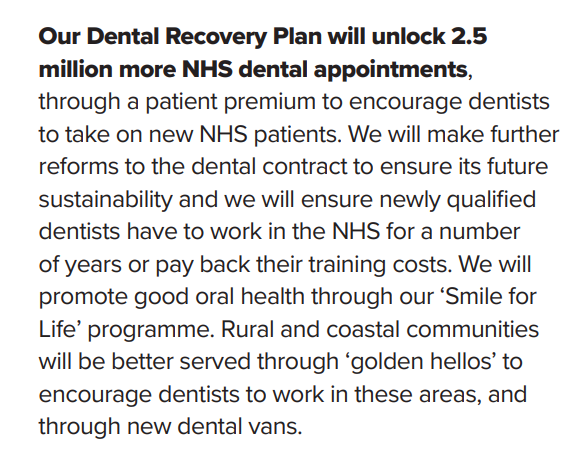 Fixing a failed contract is the litmus test for any party serious about saving NHS dentistry.

We have no sense if <a href="/Conservatives/">Conservatives</a> are offering change, or more tweaks at the margins.

Reheating the contents of a lacklustre Recovery Plan will not give this service a future.