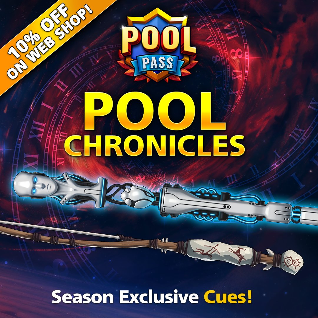 8ballpool's tweet image. Which of these amazing #PoolChronicles Season Cues are you unleashing at the tables? ⏳

🔮 Far Future Cue?
🪨 Stone Age Cue?

Get 10% off the #PoolPass on our Web Shop &amp;amp; start unlocking premium rewards TODAY! 🎁

Special Offer » mcgam.es/KEMlm9

#8BallPool