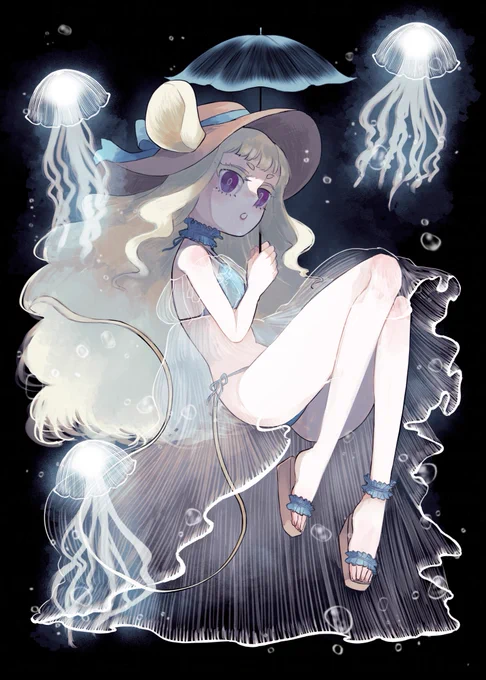 海中散歩#暑いのでひやっとする絵を貼る#イラスト 