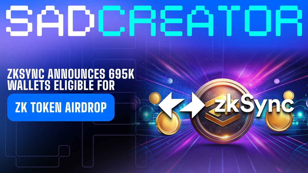 SadCreatorTalks's tweet photo. 🪙 zkSync will airdrop 3.68 billion ZK tokens next week, benefiting 695,232 wallets. This is 17.5% of the total 21 billion ZK supply.

📈 ZK tokens traded up to $0.71 on pre-market exchanges, valuing the market cap at around $14.91 billion. 89% of the tokens will go to network users, with the rest for native projects and communities.

🔒To qualify, wallets must have interacted with zkSync Era or Lite networks before March 24. Criteria include engaging with ten smart contracts, trading ten ERC-20 tokens, or depositing liquidity into a DeFi protocol. Each wallet can receive up to 100,000 tokens

#zkSync #airdrop #crypto