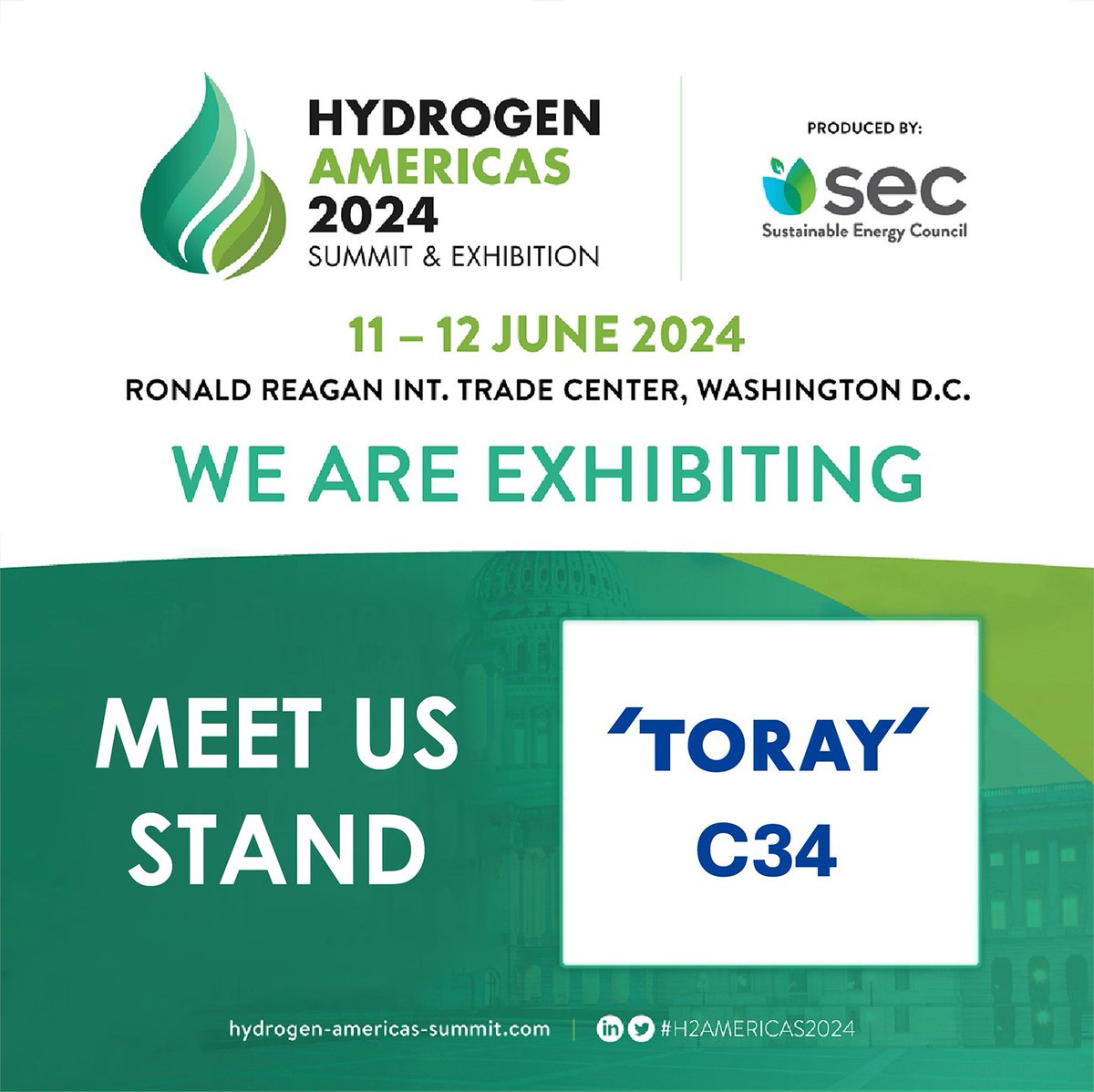 Toray Advanced Composites (@toraytac) on Twitter photo Join us at stand C34 at the <a href="/SEC_Sustainable/">Sustainable Energy Council (SEC)</a> event #H2Americas2024, the region’s meeting place to accelerate clean hydrogen projects, policies, & partnerships. 🌎 Register ➡️ow.ly/Eyi350RYJEX
#Toray #AdvancedComposites #CarbonFiber Join us at stand C34 at the <a href="/SEC_Sustainable/">Sustainable Energy Council (SEC)</a> event #H2Americas2024, the region’s meeting place to accelerate clean hydrogen projects, policies, & partnerships. 🌎 Register ➡️ow.ly/Eyi350RYJEX
#Toray #AdvancedComposites #CarbonFiber