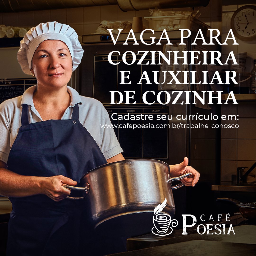Estamos com vagas abertas para cozinheira e auxiliar de cozinha!

Se você é apaixonada(o) por gastronomia e busca uma oportunidade no mercado, junte-se a nós e seja parte de uma equipe que faz a diferença.

Cadastre o seu currículo em cafepoesia.com.br/trabalhe-conos…