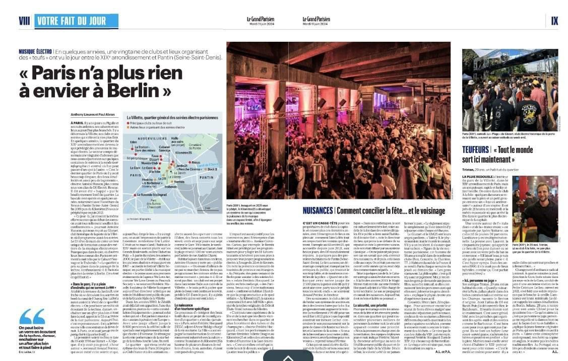 Dans le Parisien aujourd'hui, un article fait le point sur les lieux qui font vivre la nuit parisienne, et plus précisément sur le centre névralgique de la Villette.
Le Jardin21 y est cité parmi les lieux qui comptent 🙏#Culture #Paris #LaVillette #Paris19 #LeParisien