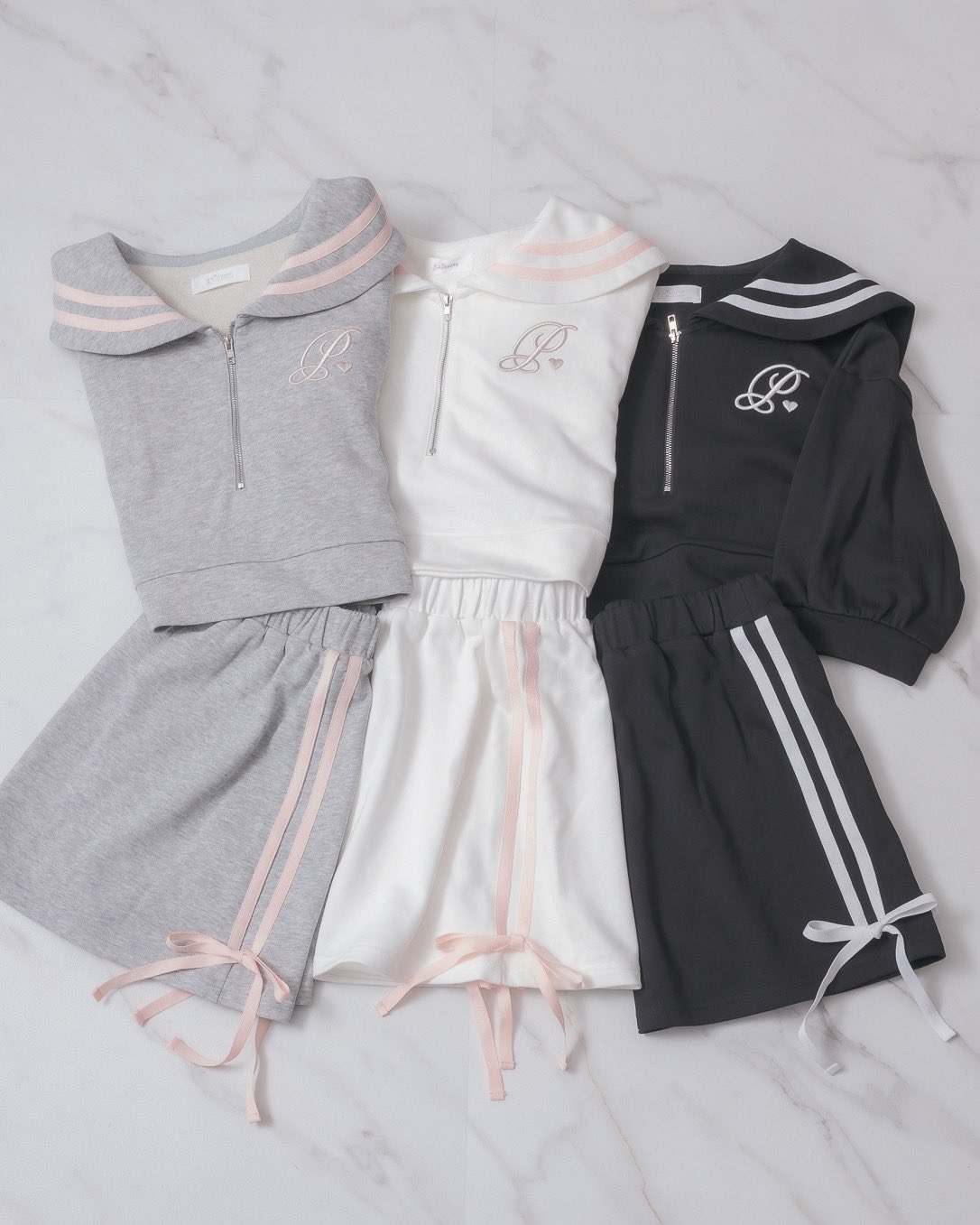 pium ダブルライン セーラー スウェット セット 半袖 黒 pium on X