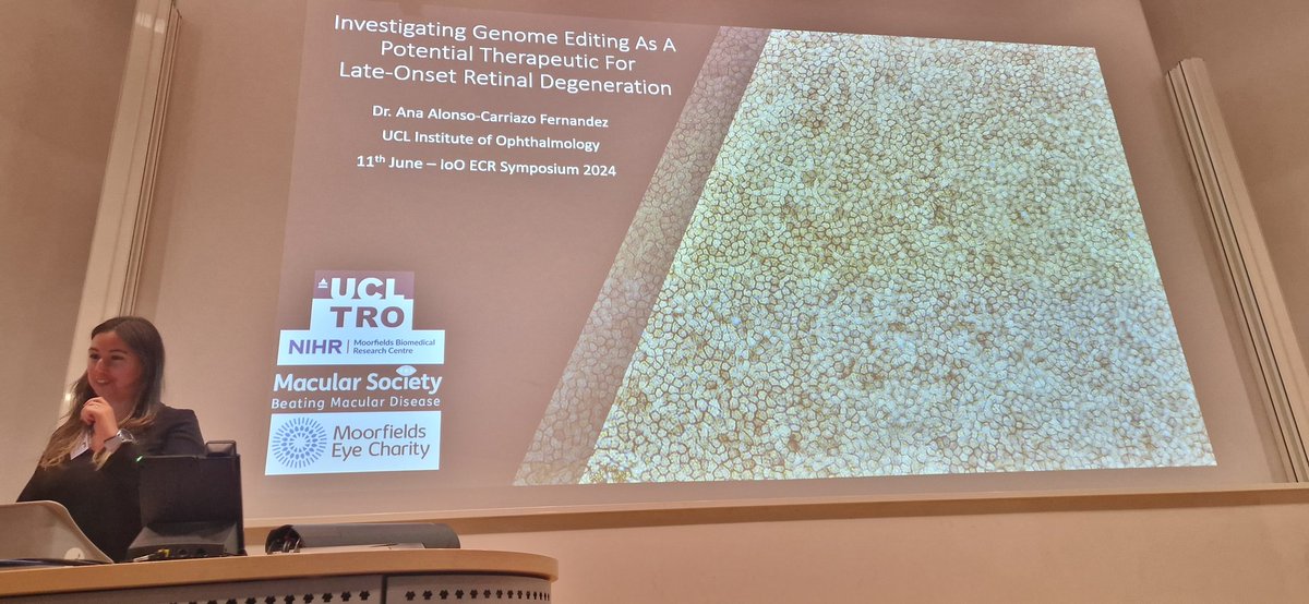UCL IoO ECR (@iooecr) on Twitter photo Our ECR chair, <a href="/AlcafeAna/">Ana Alcafe</a> gave a fascinating summary of her work on CRISPR/Cas9-based genome editing as a therapy for late-onset retinal degeneration. Our ECR chair, <a href="/AlcafeAna/">Ana Alcafe</a> gave a fascinating summary of her work on CRISPR/Cas9-based genome editing as a therapy for late-onset retinal degeneration.