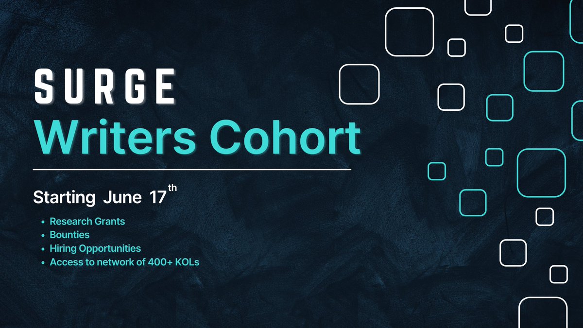 surge_dao's tweet photo. Surge DAO is excited to announce its first writer's cohort for web3 Researchers, Threadoors, and enthusiasts. 

Join the cohort to gain exclusive insights, resources and learn from top KOLs, Researchers, and Degens in the space. https://t.co/RaJm01hRp1