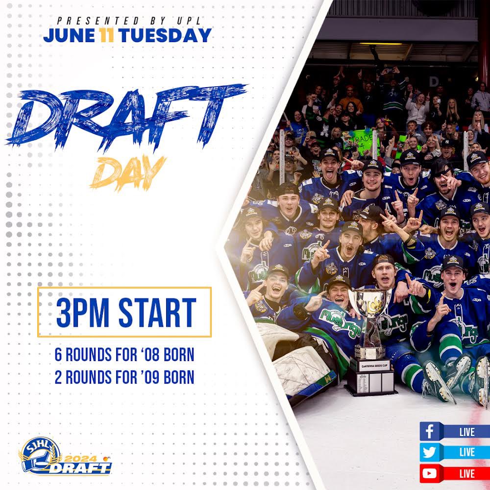 The 2024 SJHL Draft Day, presented by <a href="/UPLCanada/">UPL Canada</a>, is here!

Catch the first two rounds of the draft for 2008 and 2009-born players live across the SJHL YouTube, Facebook, and X channels at 3 PM. 📺

#StayHerePlayHere | #SJHL