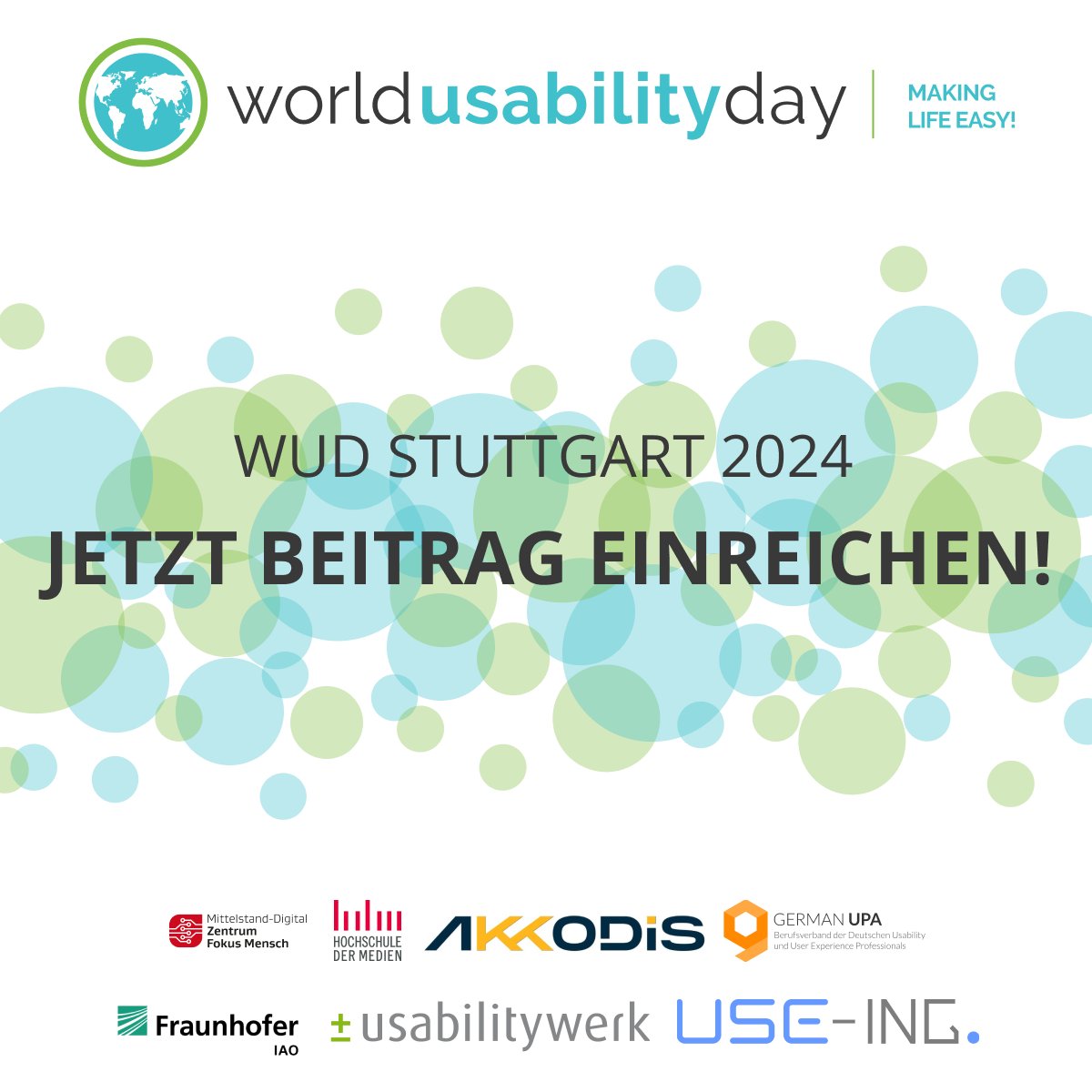 🎉 20 Jahre WUD - Jetzt Beitrag einreichen
Am 14.11. feiern wir an Hochschule der Medien in #Stuttgart das 20 jährige #WUD-Jubiläum unter dem Motto "Designing for a better world". Reichen Sie jetzt Ihren Beitrag ein und gestalten Sie mit uns das Programm: shorturl.at/DavT0