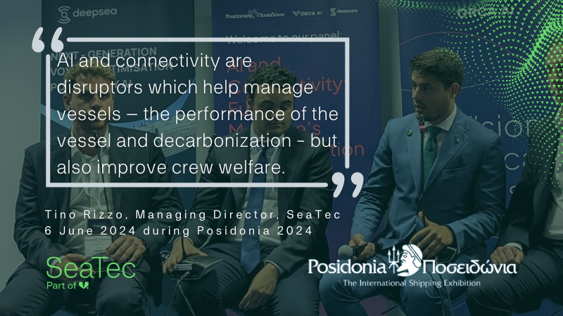 SeaTecUK's tweet photo. Last week during #Posidonia2024, SeaTec MD Tino Rizzo spoke about the digitalisation journey that the maritime industry is undergoing in the effort to decarbonise and improve crew wellbeing. Thanks again to @OrcaAInfo &amp; @DeepSeaAI for welcoming Tino into this informative panel https://t.co/ZI4J9Fnl8q