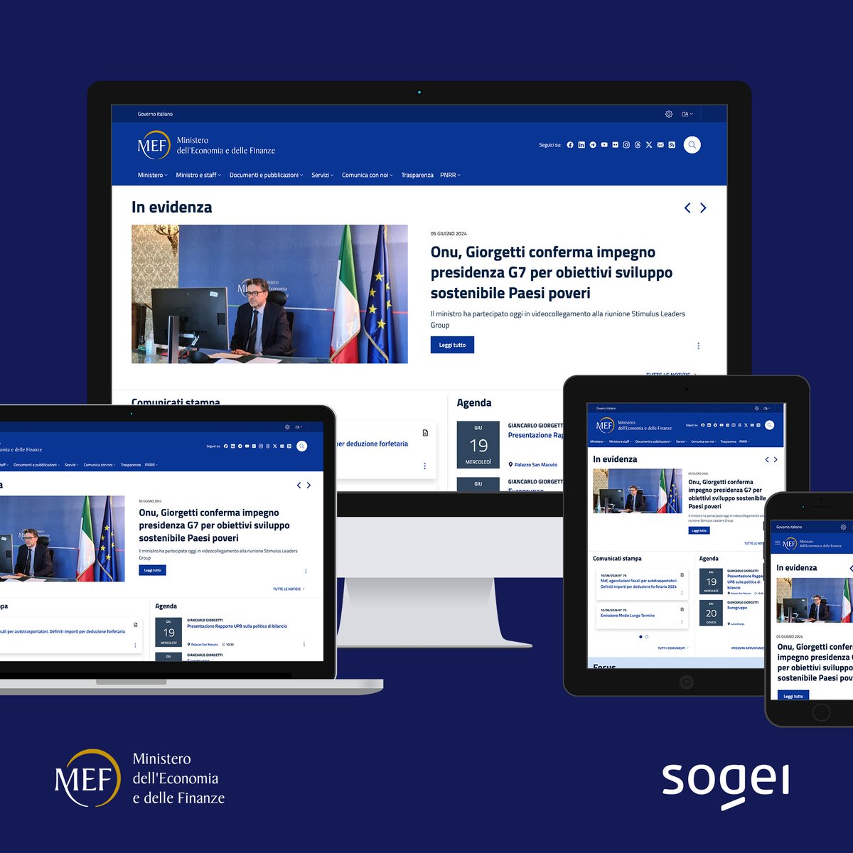 Sogei_SpA's tweet photo. 🔉 È online il nuovo sito del @MEF_GOV sviluppato da #Sogei: nuova veste grafica, migliore esperienza d'uso, accessibilità e tecnologia più avanzate per facilitare la navigazione e dare centralità alle informazioni rilevanti per i cittadini.

#SogeiComunica https://t.co/GtA35YYSQg