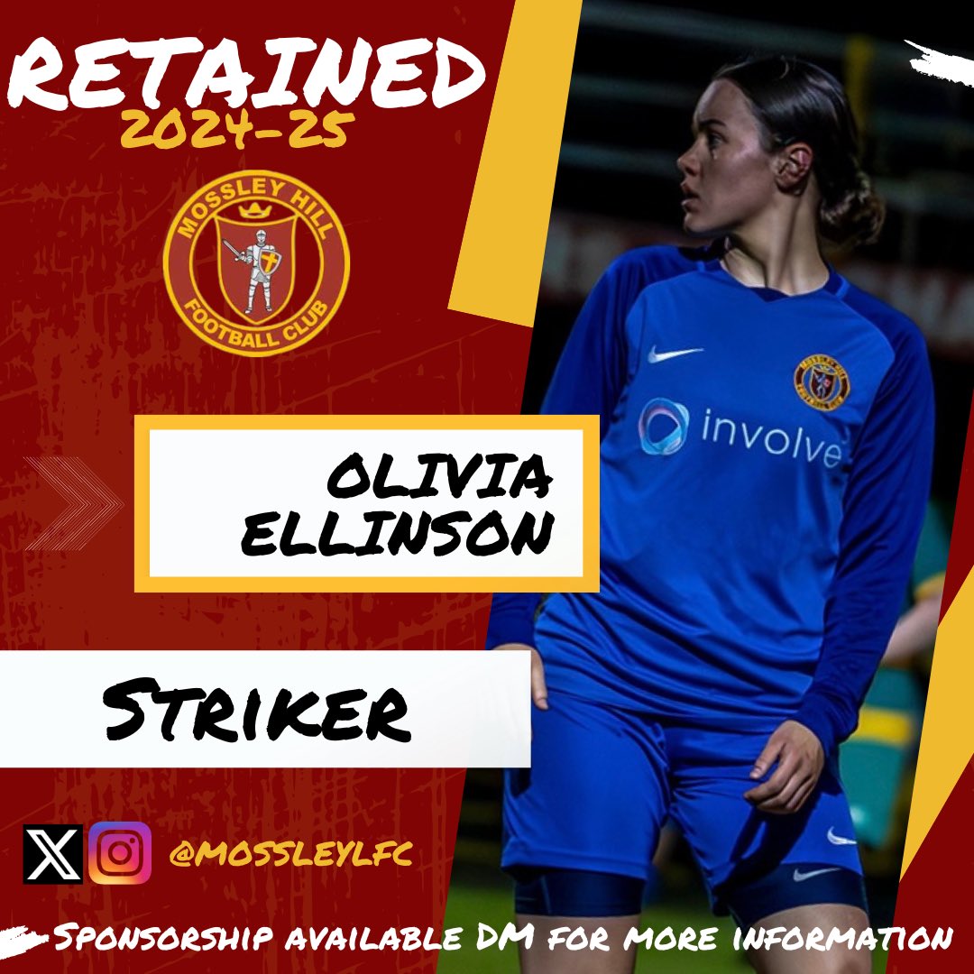 MossleyHilllfc's tweet photo. ʀᴇᴛᴀɪɴᴇᴅ

We are delighted to announce last seasons Vice-Captain and Players Player of the Year Olivia Ellinson is 11th off our retained list for the 24/25 season. 

Liv finished the season as the teams top goalscorer with 31 goals, 10 assists, 7 OPOTM awards and 25 apps 🤝 https://t.co/TwWkvDjWx3