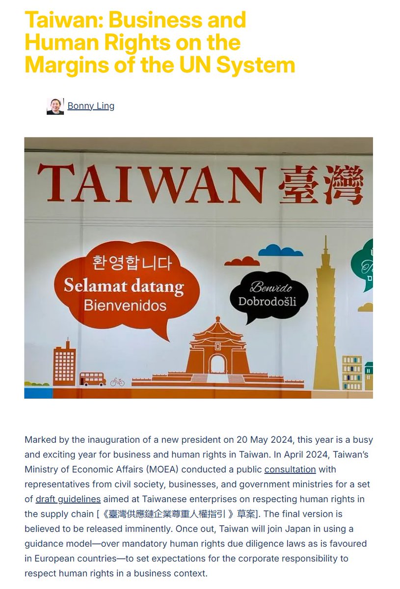 BHR Journal (@bhrjournal) on Twitter photo 📢BHRJ Blog alert!
For those keen on understanding the latest advancements in the regulation of #BizHumanRights in #Taiwan, don't miss the first blog post in our inaugural symposium by Dr. <a href="/bonny_ling/">Bonny Ling</a>.
bhrj.blog/2024/06/10/tai…
<a href="/LRoordaLaw/">Lucas Roorda</a> @ARamasastry <a href="/carollichuma/">carol omari</a> 📢BHRJ Blog alert!
For those keen on understanding the latest advancements in the regulation of #BizHumanRights in #Taiwan, don't miss the first blog post in our inaugural symposium by Dr. <a href="/bonny_ling/">Bonny Ling</a>.
bhrj.blog/2024/06/10/tai…
<a href="/LRoordaLaw/">Lucas Roorda</a> @ARamasastry <a href="/carollichuma/">carol omari</a>