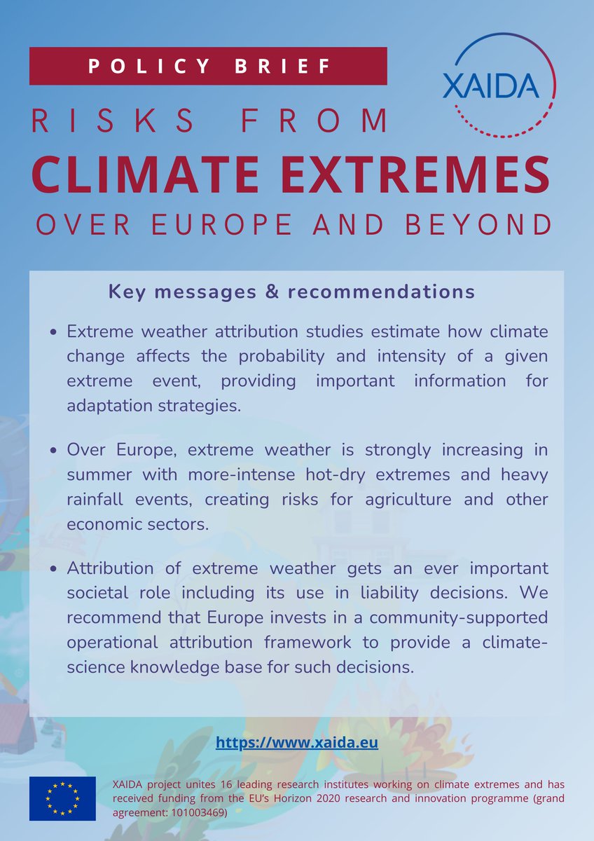 XaidaProject's tweet photo. 🆕 Policy Brief | Our new Policy Brief on Attribution Science "Risks from Climate Extremes over Europe and beyond" is now accessible to all! 📃
🔎 Key messages and recommendations
👉 Read more on our website: https://t.co/SIsFDLhGKh
#attributionscience #risks #Europe https://t.co/UGZCOSTAse