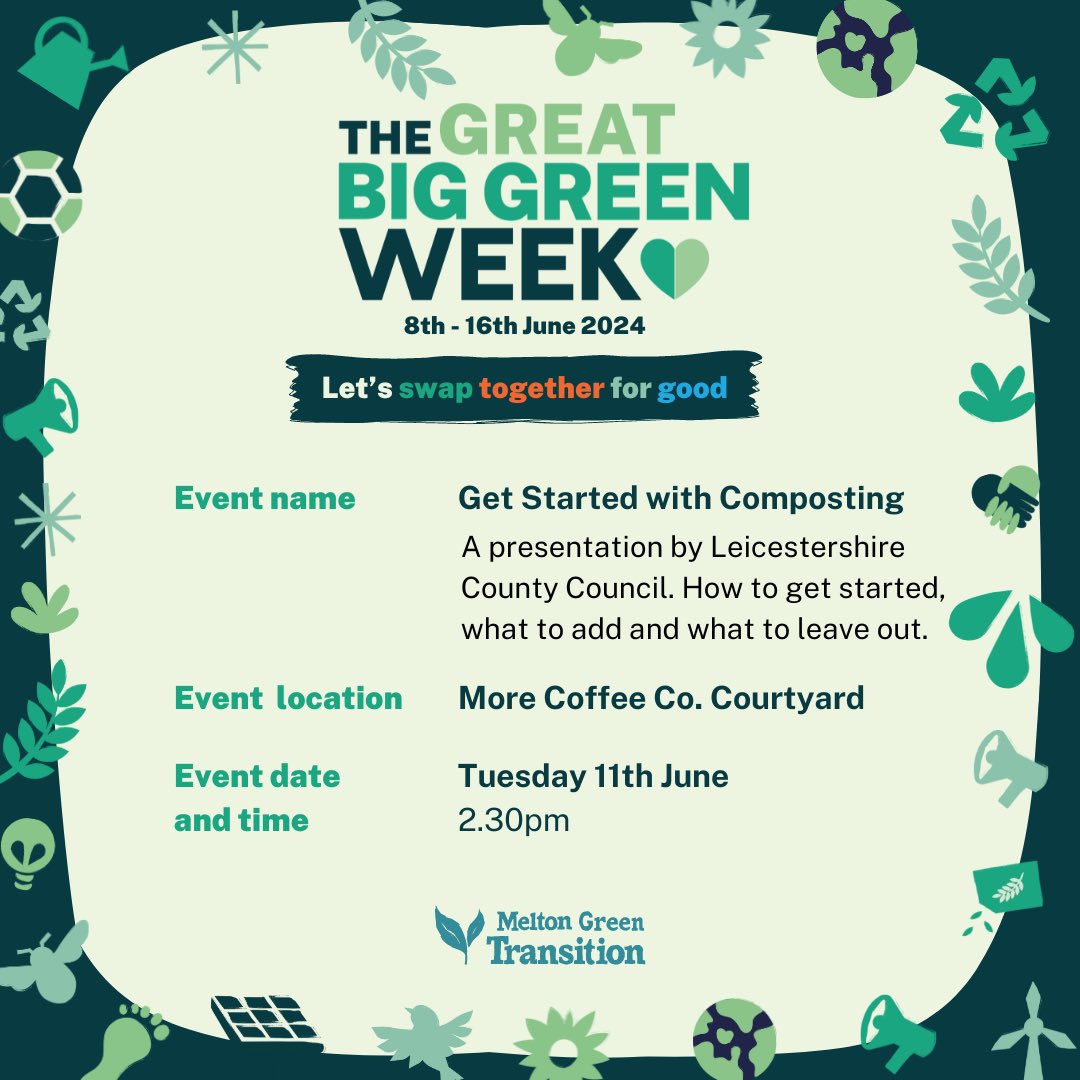 MeltonBid's tweet photo. Lots of events to enjoy during this week’s Melton Green Week 💚
Don’t forget to look out too for the “Paint the Town Green” Trail too when you’re visiting the town this week, over 30 windows to enjoy
#GreatBigGreenWeek @meltontimes https://t.co/NRGFSYIob8