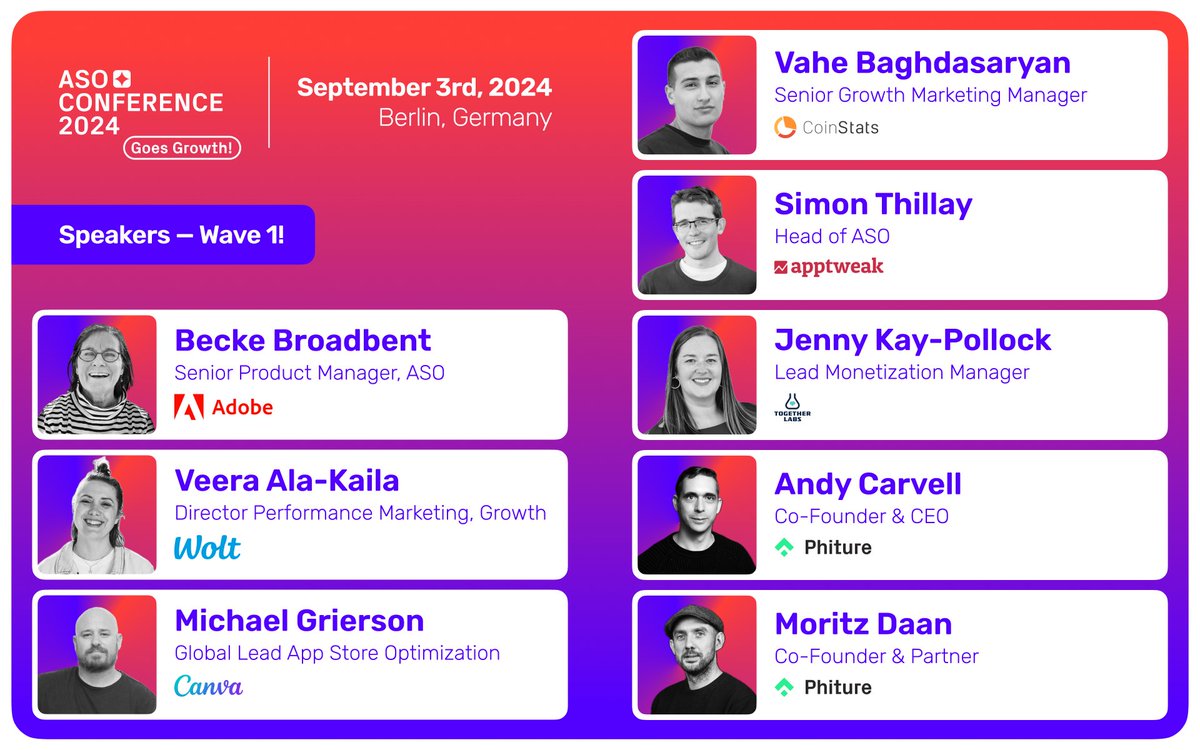Today, we are incredibly excited to announce the first wave of speakers for this year's <a href="/asoconference/">ASO Conference (now Growth Phestival)</a> with you. Join us to hear from industry leaders sharing growth lessons that you can apply to your app or game.

Meet the first part of the line-up: