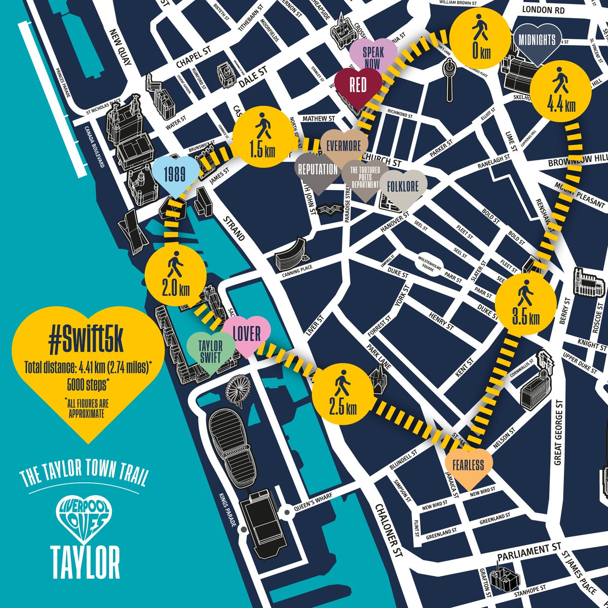 FitForMeLpool's tweet photo. Walk, wheel, jog, push or cycle your way around the route and get a ‘Gorgeous’ selfie at each spot.
If you visit them all you’ll have travelled a whopping 5km… 'Look What You Made Me Do!'
#swift5k #taylortown #LIVERPOOLTSTheErasTour https://t.co/NOfRc6bPkB