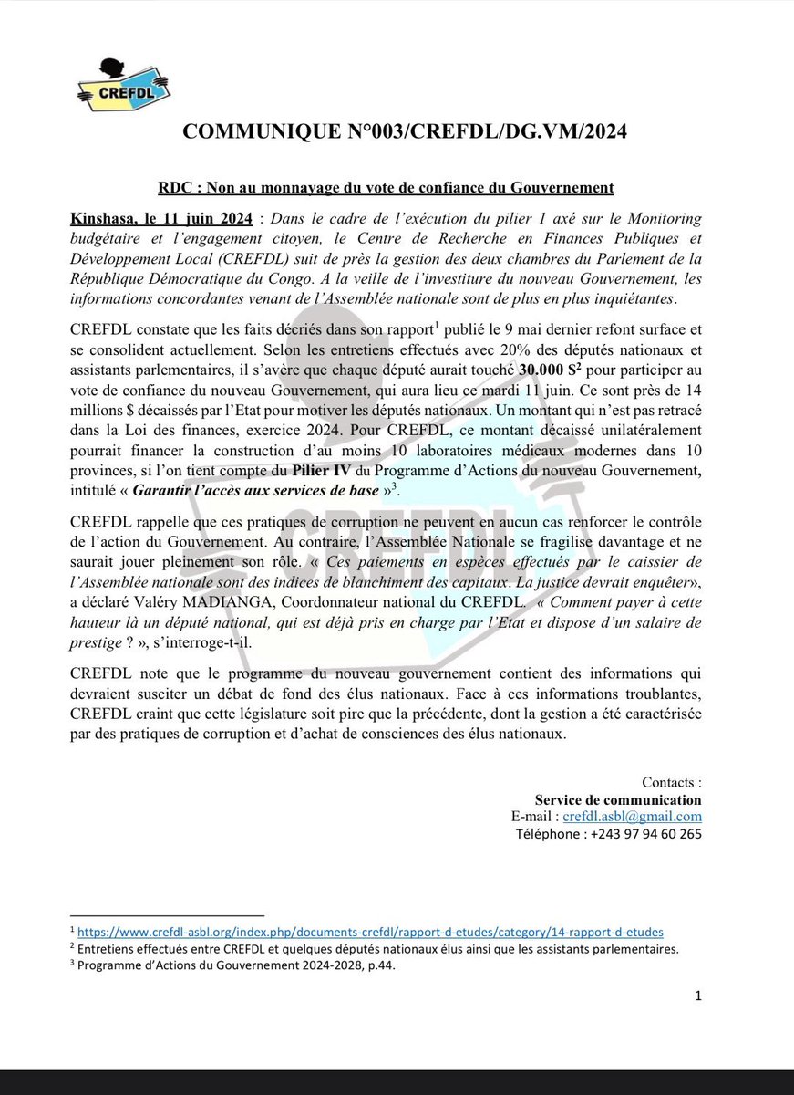 Avec tout le temps perdu identifier une majorité pour au final donner à chaque député l’argent pour investir un gouvernement issu de la majorité à la quelque il est censé appartenir ?

<a href="/IsralMutombo11/">Israël Mutombo</a> <a href="/PatrickLokala_/">Patrick Lokala</a>