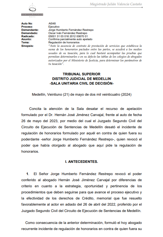 articulo20's tweet photo. SENTENCIA RECOMENDADA 🗣 

#Civil

Tribunal Superior de Medellín expone los criterios que deben tenerse en cuenta para la fijación de honorarios ante la ausencia de contrato de prestación de servicios

RAD: 00670-01 https://t.co/5plvUvnydL